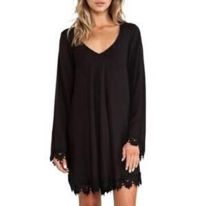 For Love and Lemons Angelic Long Sleeve Lace Trim Dress, black, size small